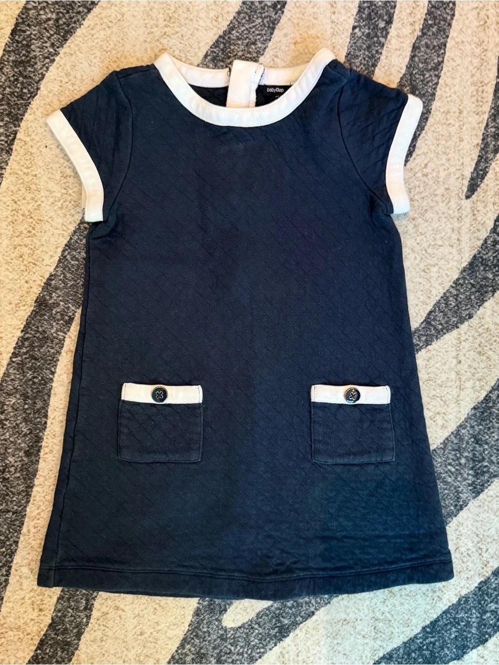 Baby Gap Navy Blue White Mod Quilted Dress 5T EUC